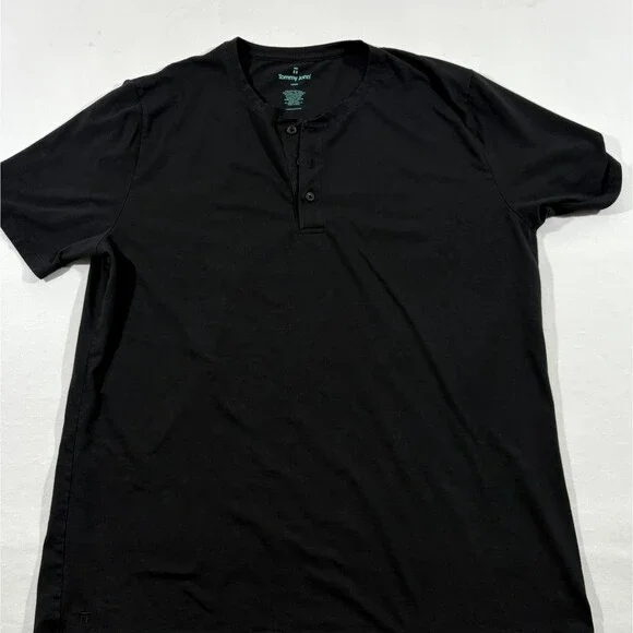 Tommy John Loungewear Henley Black Short Sleeve T-shirt Cotton Modal Stretch L - Picture 2 of 8